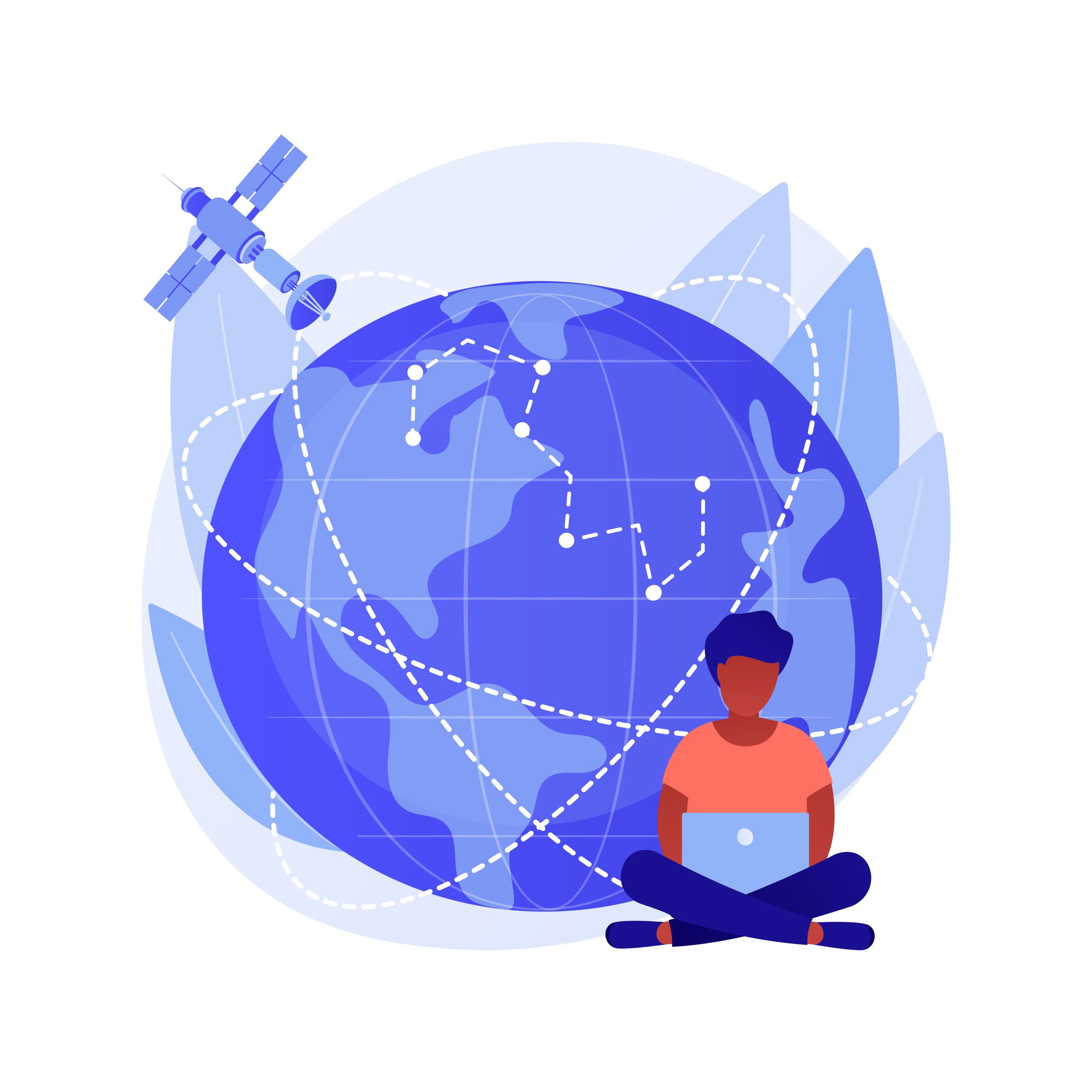 Gps coverage area. Earth observation. Space communications idea, orbiting satellite navigation, modern technologies. Outer space, cosmos, universe. Vector isolated concept metaphor illustration